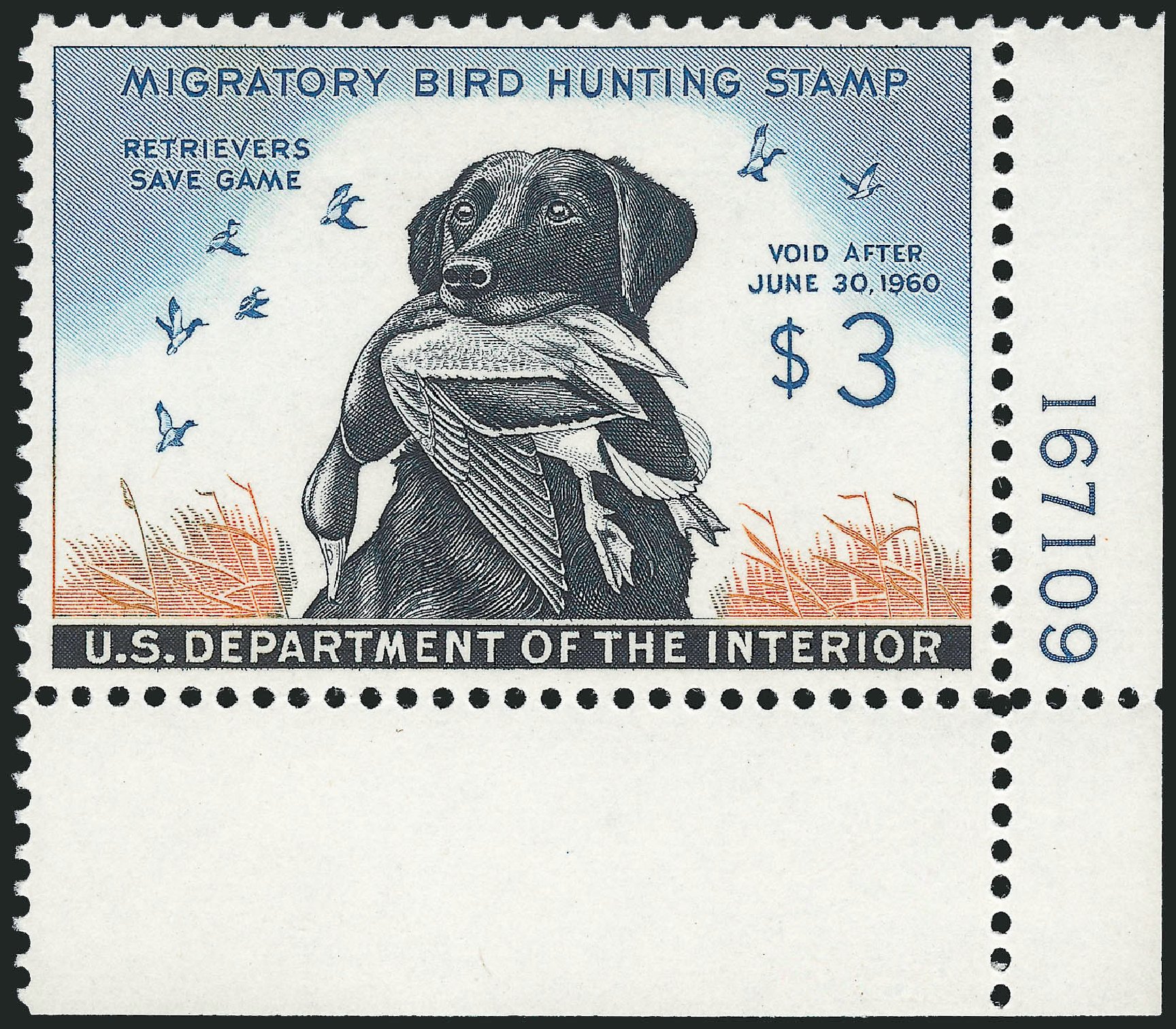 US Stamps Values Scott Catalog RW26 - US$3.00 1959 Federal Duck Hunting. Robert Siegel Auction Galleries, Dec 2009, Sale 982, Lot 6215