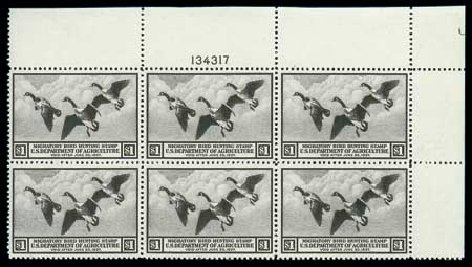 US Stamps Values Scott Catalogue # RW3 - 1936 US$1.00 Federal Duck Hunting. Matthew Bennett International, Dec 2007, Sale 325, Lot 2703