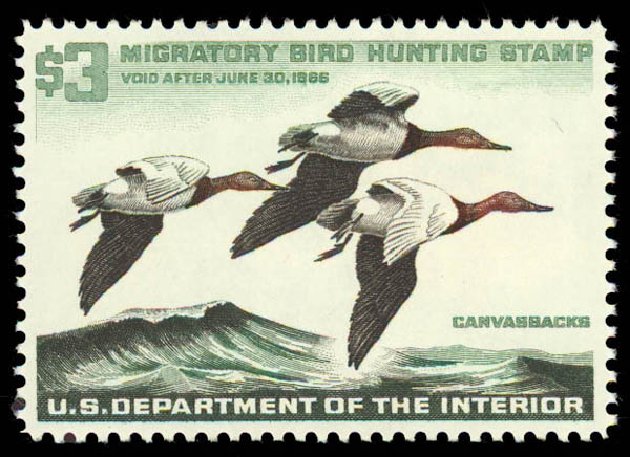 US Stamp Value Scott Catalogue #RW32 - 1965 US$3.00 Federal Duck Hunting. Daniel Kelleher Auctions, Oct 2011, Sale 626, Lot 698