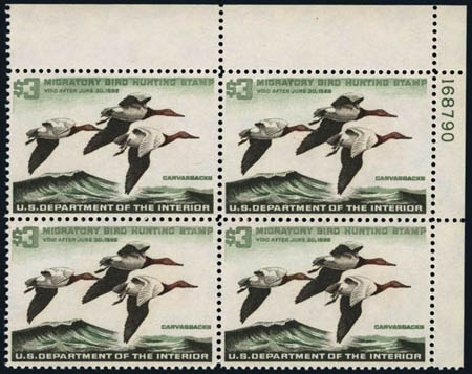 Costs of US Stamps Scott RW32 - US$3.00 1965 Federal Duck Hunting. Harmer-Schau Auction Galleries, Aug 2012, Sale 94, Lot 2014