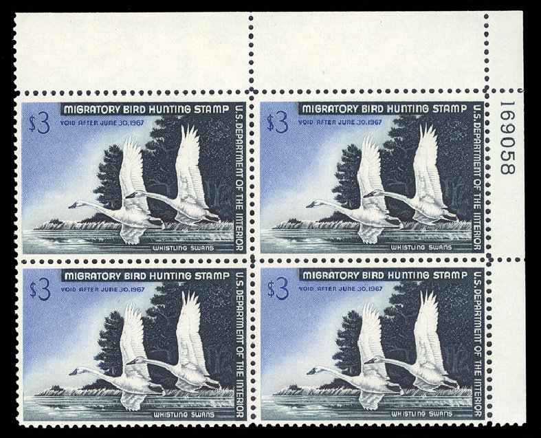 Price of US Stamp Scott # RW33: 1966 US$3.00 Federal Duck Hunting. Cherrystone Auctions, Jun 2010, Sale 201006, Lot 55