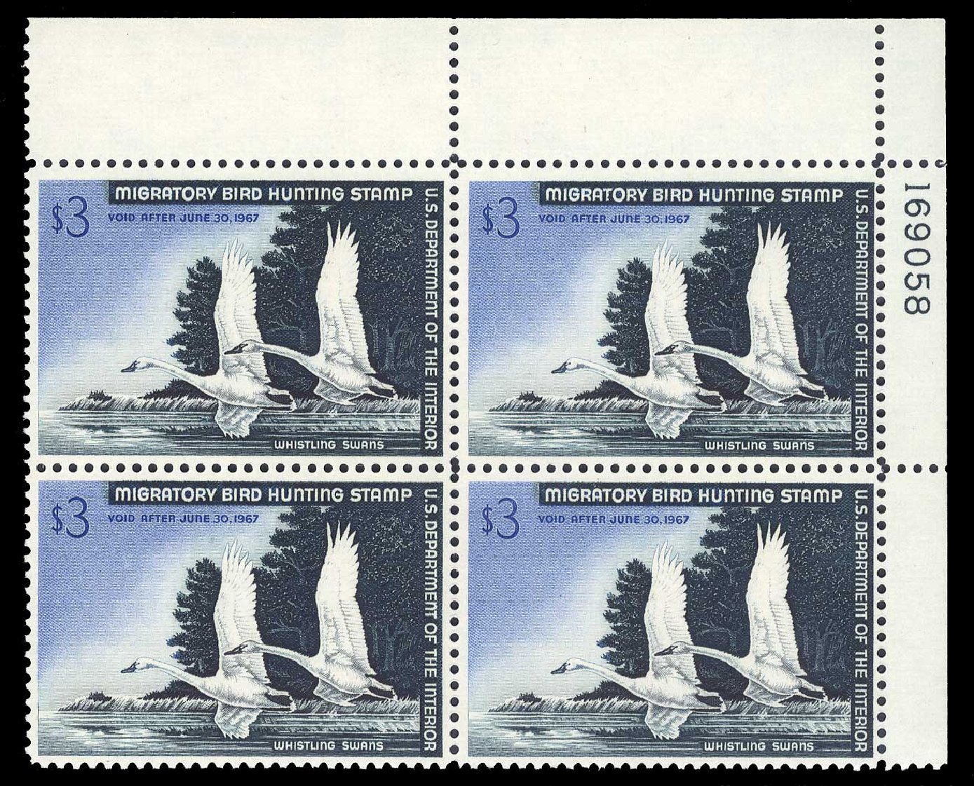 Values of US Stamps Scott RW33 - US$3.00 1966 Federal Duck Hunting. Cherrystone Auctions, Jul 2008, Sale 200807, Lot 102