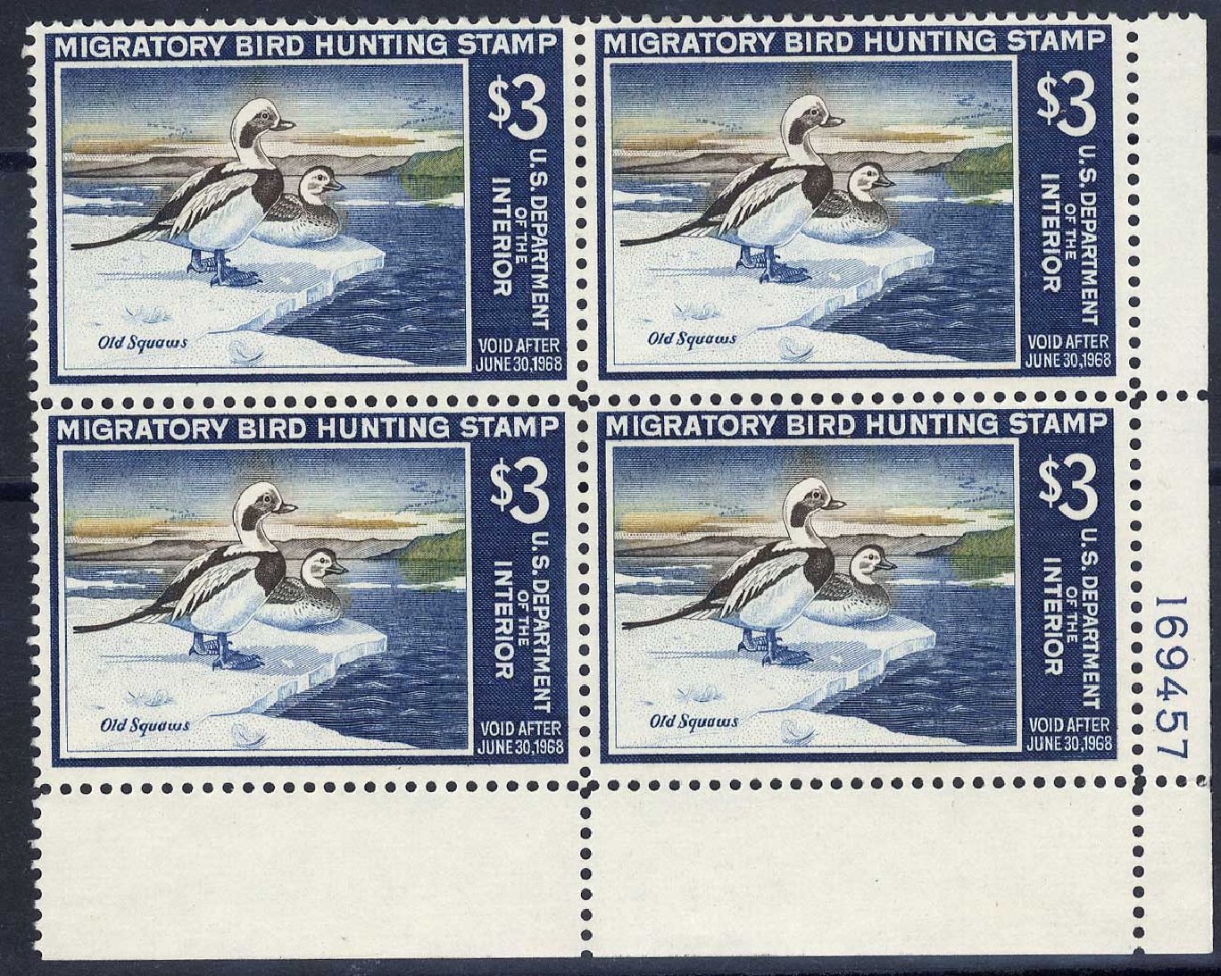 Prices of US Stamp Scott Catalog # RW34 - US$3.00 1967 Federal Duck Hunting. Cherrystone Auctions, Jul 2008, Sale 200807, Lot 103