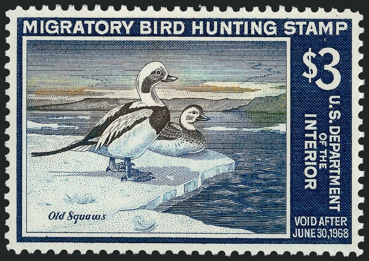 Value of US Stamps Scott Catalog RW34 - US$3.00 1967 Federal Duck Hunting. Robert Siegel Auction Galleries, Dec 2008, Sale 967, Lot 5366
