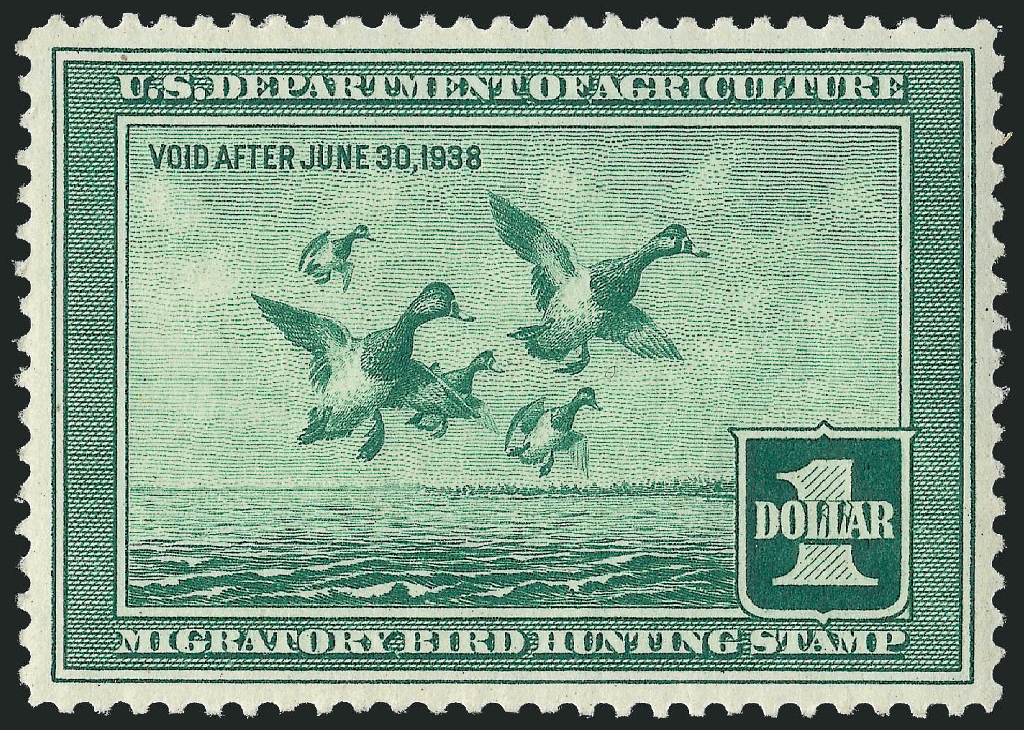 Values of US Stamps Scott RW4: 1937 US$1.00 Federal Duck Hunting. Robert Siegel Auction Galleries, Dec 2010, Sale 1000, Lot 1331