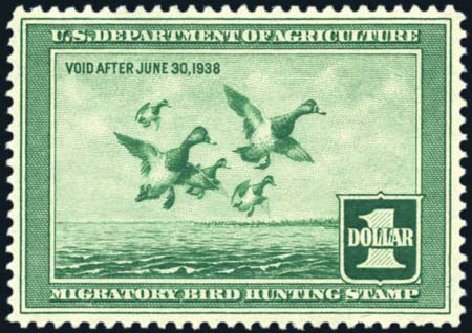 US Stamp Value Scott RW4: US$1.00 1937 Federal Duck Hunting. Harmer-Schau Auction Galleries, Feb 2010, Sale 84, Lot 2144