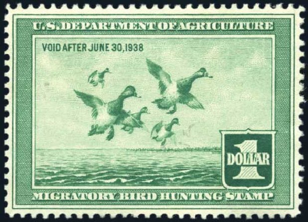 US Stamps Prices Scott Catalogue RW4: US$1.00 1937 Federal Duck Hunting. Harmer-Schau Auction Galleries, Jun 2008, Sale 78, Lot 1812