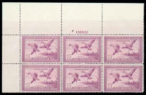 Values of US Stamps Scott #RW5 - 1938 US$1.00 Federal Duck Hunting. Matthew Bennett International, Dec 2007, Sale 325, Lot 2708