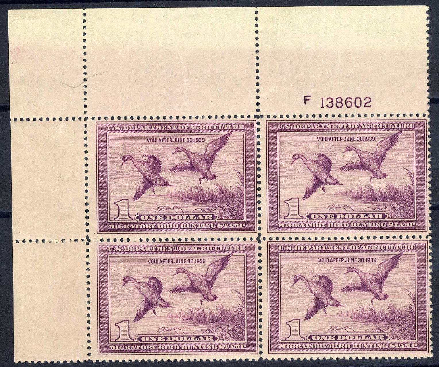 US Stamp Price Scott Catalog RW5 - US$1.00 1938 Federal Duck Hunting. Cherrystone Auctions, Jul 2008, Sale 200807, Lot 94