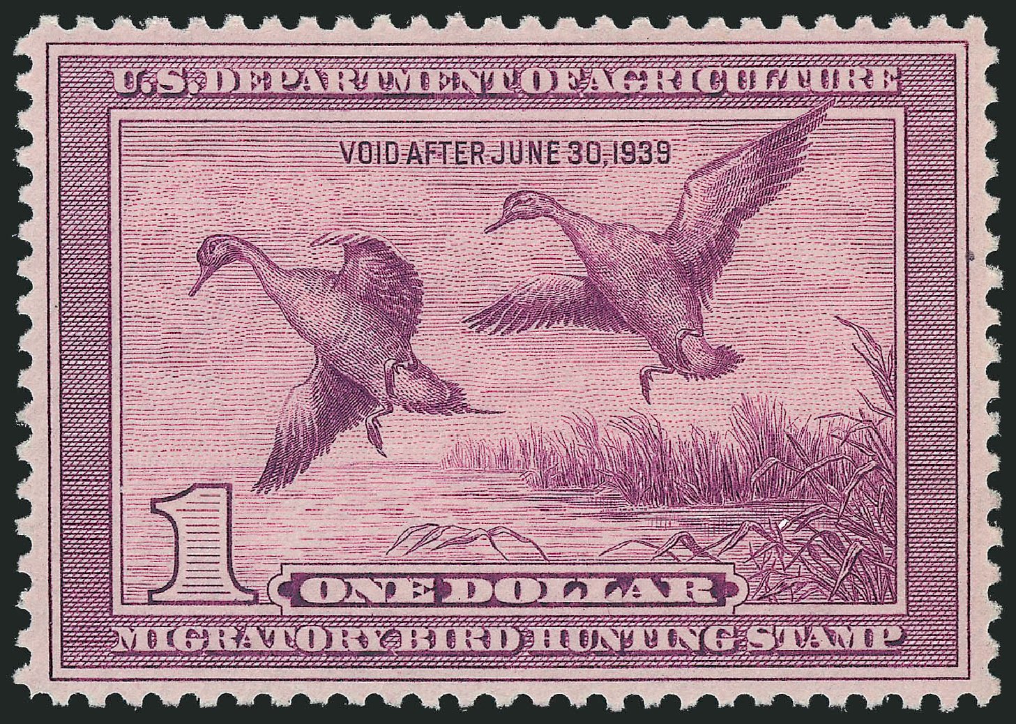 US Stamp Price Scott # RW5 - 1938 US$1.00 Federal Duck Hunting. Robert Siegel Auction Galleries, Oct 2014, Sale 1082, Lot 544