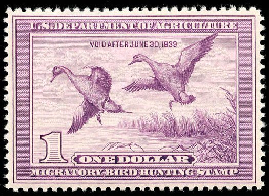 US Stamps Value Scott Cat. RW5: US$1.00 1938 Federal Duck Hunting. Matthew Bennett International, Apr 2008, Sale 326, Lot 912