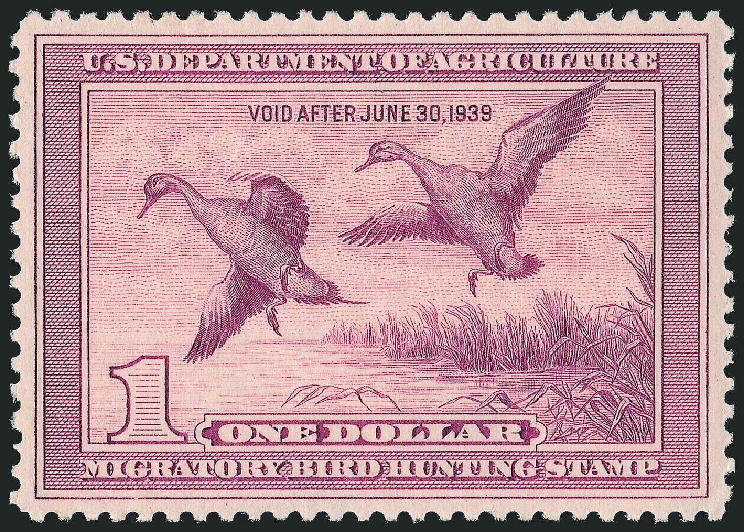 US Stamps Values Scott RW5 - US$1.00 1938 Federal Duck Hunting. Robert Siegel Auction Galleries, Dec 2010, Sale 1000, Lot 1332
