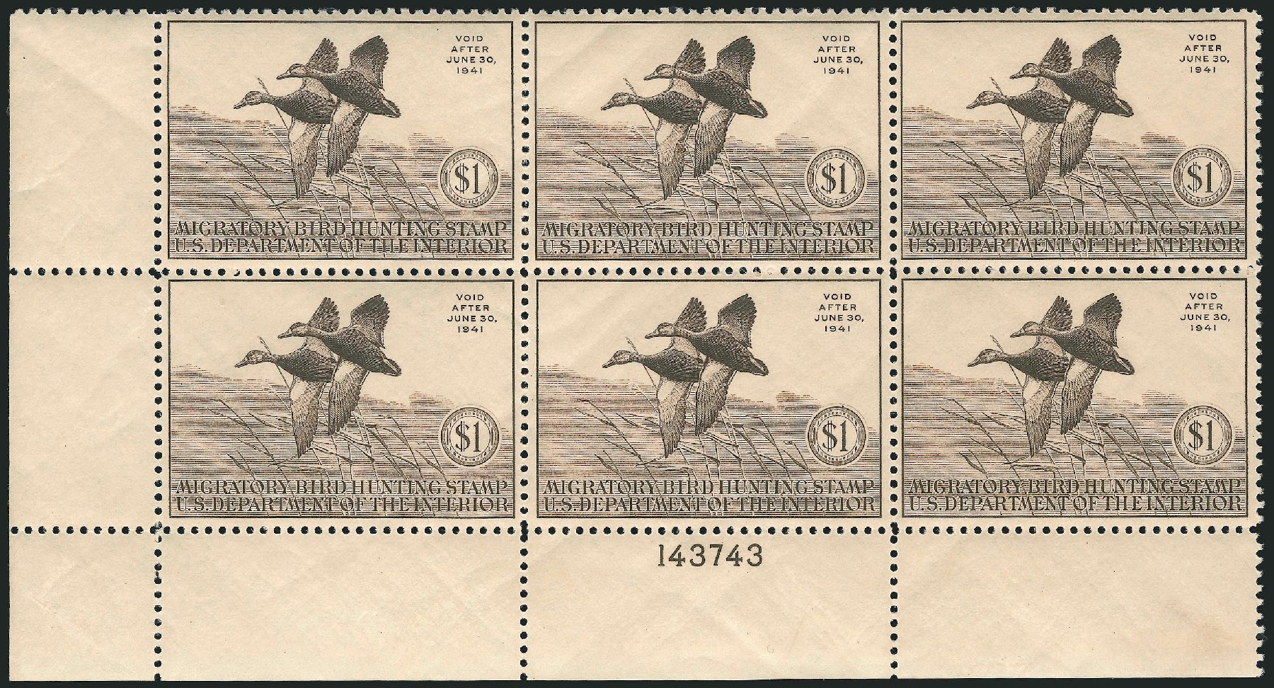 Value of US Stamp Scott #RW7 - 1940 US$1.00 Federal Duck Hunting. Robert Siegel Auction Galleries, Apr 2015, Sale 1096, Lot 1038