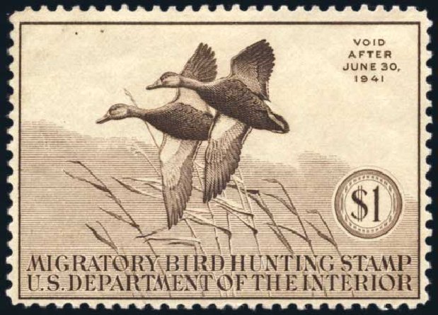 US Stamp Prices Scott Cat. #RW7 - US$1.00 1940 Federal Duck Hunting. Harmer-Schau Auction Galleries, Oct 2009, Sale 83, Lot 499