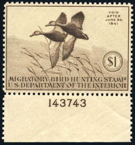 Price of US Stamps Scott # RW7 - US$1.00 1940 Federal Duck Hunting. Harmer-Schau Auction Galleries, Jun 2008, Sale 78, Lot 1815