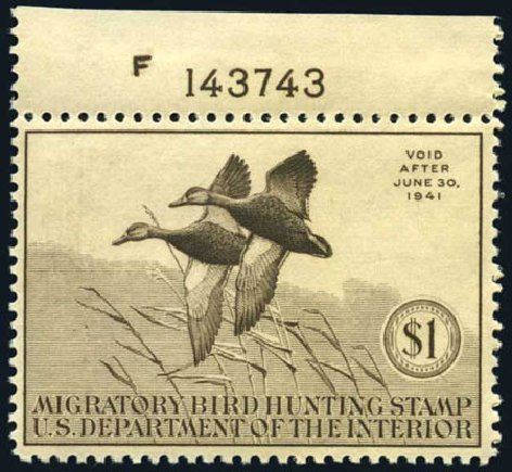 Costs of US Stamp Scott Catalog RW7 - US$1.00 1940 Federal Duck Hunting. Harmer-Schau Auction Galleries, Oct 2008, Sale 79, Lot 293