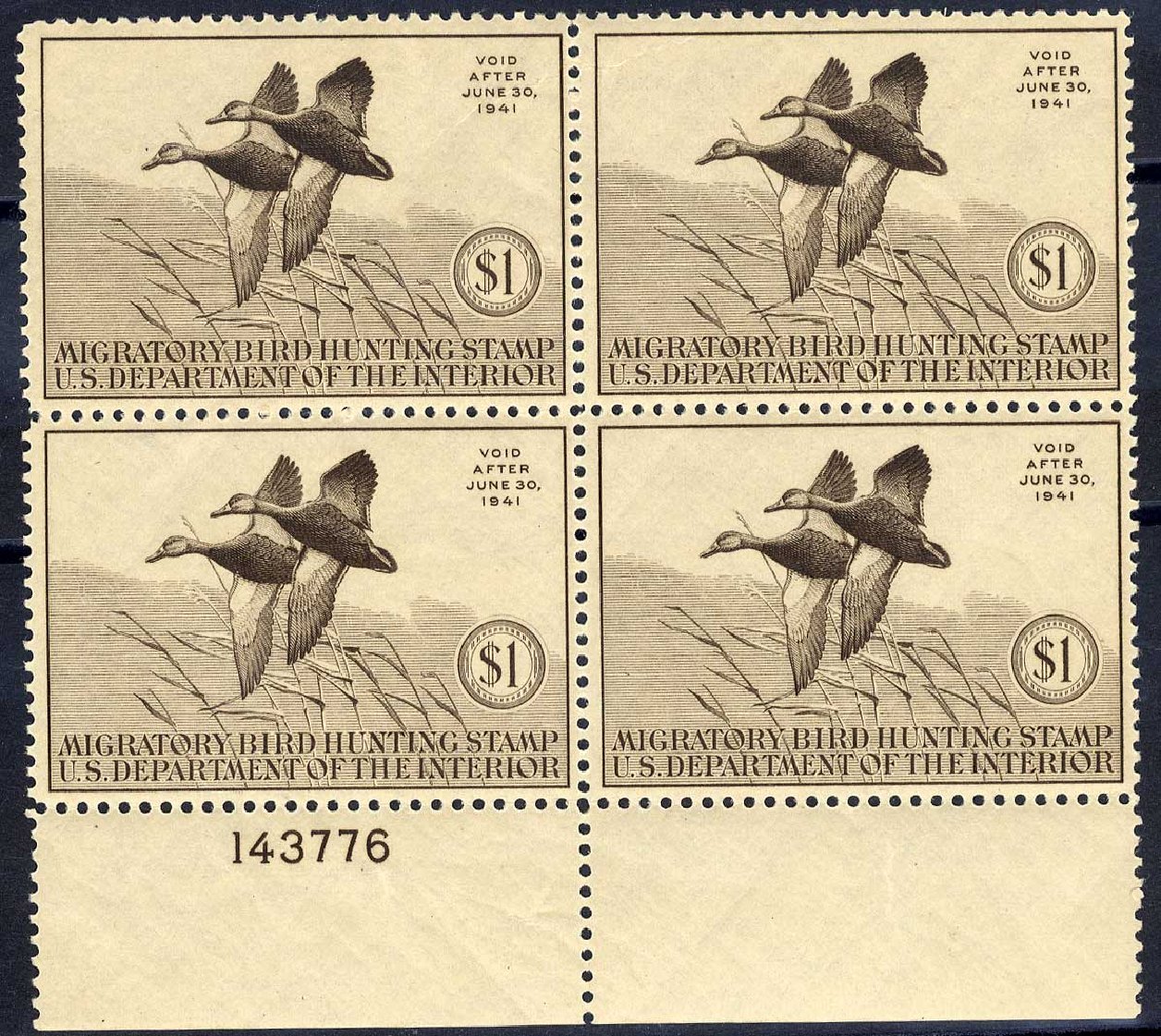 Cost of US Stamps Scott Catalog # RW7: 1940 US$1.00 Federal Duck Hunting. Cherrystone Auctions, Jul 2008, Sale 200807, Lot 96