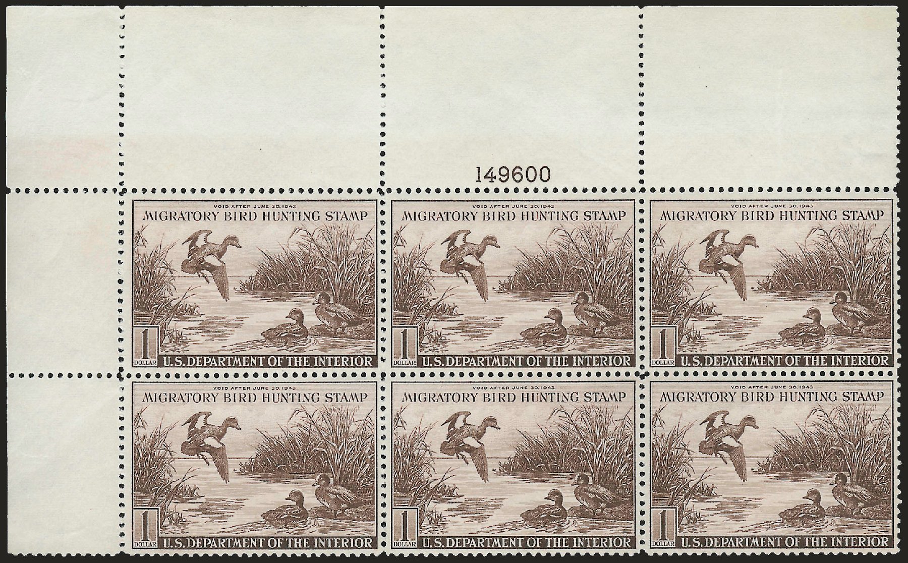 Values of US Stamps Scott Catalog #RW9: US$1.00 1942 Federal Duck Hunting. Robert Siegel Auction Galleries, Dec 2008, Sale 967, Lot 5359