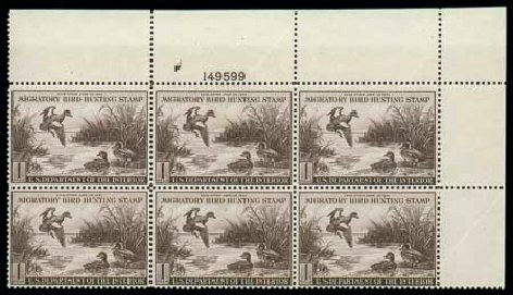 Prices of US Stamp Scott #RW9 - 1942 US$1.00 Federal Duck Hunting. Matthew Bennett International, Dec 2007, Sale 325, Lot 2712