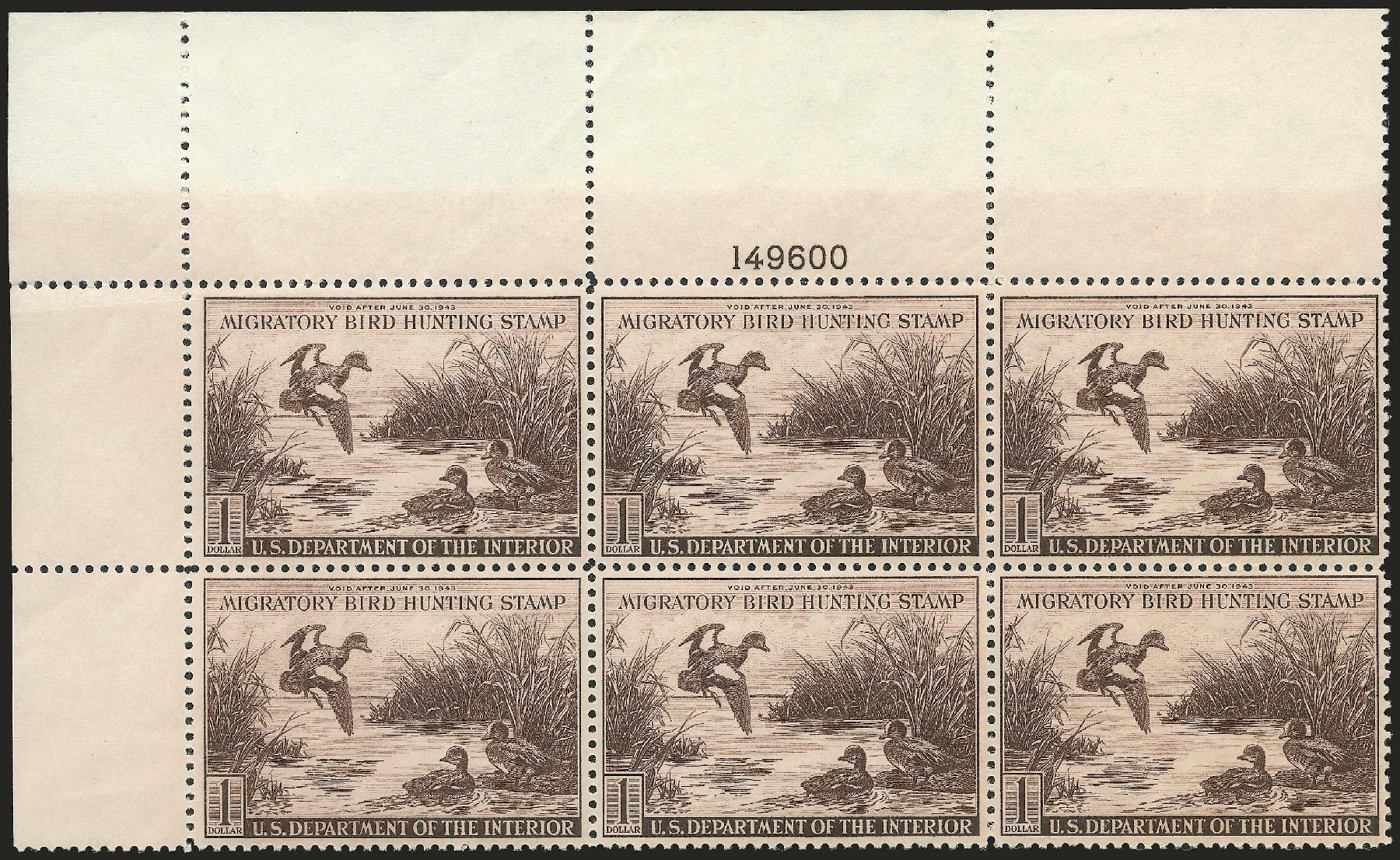 Price of US Stamp Scott Catalog # RW9: 1942 US$1.00 Federal Duck Hunting. Robert Siegel Auction Galleries, Dec 2009, Sale 982, Lot 6213